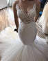 Adorable Fit And Flare Tulle Wedding Dresses Mermaid Lace Appliques Bodice Spaghetti Straps Bridal Gown
